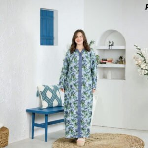 Robe Longue Fibrane Craquelure Abstraite Bleu Vert et Blanc – Galon Denim | R31