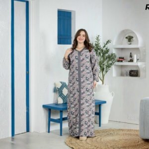 Robe Longue Fibrane Marguerites Fond Léopard Gris Rose et Beige – Galon Gris | R33