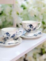Coffret Service Café 12 Pièces en procelaine – Café au Lait & Café Turc Floral Bleu – Image 2