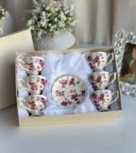 Coffret Service Café 12 Pièces en procelaine – Café au Lait & Café Turc Floral Rouge – Image 2
