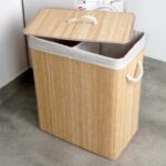 Panier à linge en bambou 90L avec 2 compartiments et couvercle – Pratique et écologique – Image 2