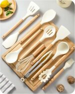 Ensemble d’Ustensiles de Cuisine en Silicone "Beige" – 12 Pièces avec Poignées Anti-Brûlure et Antidérapantes – Image 3