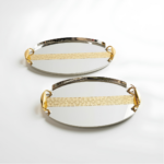 Série de 2 Plateaux en Acier Inoxydable 18/10 – Design Luxe avec Poignées Dorées