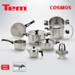 BATTERIE DE CUISINE 15 PIÈCES COSMOS EN INOX 18/10 TEM