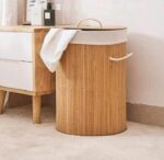 Panier à linge rond en bambou 35x50 cm – Naturel, pratique et écologique – Image 2