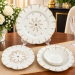 Service de Table 24 Pièces en Porcelaine fine - motif ornemental floral et arabesque