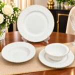 Service de Table 24 Pièces en Porcelaine – Design Pétale Élégant
