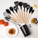 Ensemble d’Ustensiles de Cuisine en Silicone – 12 Pièces avec Poignées Anti-Brûlure et Antidérapantes