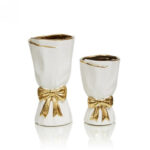 Set de 2 Vases de Luxe Blancs et Dorés avec Nœud – Décoration Chic