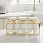 Set Portes Épices 8 Pièces En Verre Avec Support - Blanc