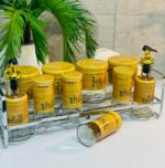 Set Épices & Huiles 10 Pièces en Verre avec Support – Jaune Effet Bambou