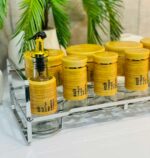 Set Épices & Huiles 10 Pièces en Verre avec Support – Jaune Effet Bambou – Image 3