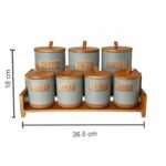 Set 7 Pots en Céramique avec Support en Bois – Gris – Image 3