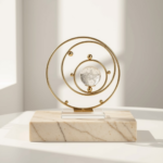 Sculpture Anneaux Dorés & Cristal à Bulles | Déco Luxe – Image 2