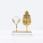 Sculpture Feuille Dorée & Sphère Cristal | Déco Luxe
