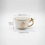 Service à Café en Porcelaine Blanche et Or – Ensemble de 6 Tasses et Soucoupes Design Oiseaux – Image 4