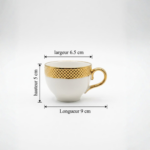 Service à café turc (12 pièces) en porcelaine blanche et liseré doré – Pour 6 personnes – Image 2