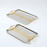 Série de 2 Plateaux de Service Rectangulaires en Acier Inoxydable 18/10 – Poignées Dorées, Design Élégant et Luxe – Image 2