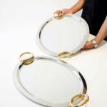 Série de 2 Plateaux en Acier Inoxydable 18/10 –  Design Luxe avec Poignées Dorées – Image 2