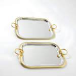 Série de 2 Plateaux de Service Rectangulaires en Inox 18/10 avec Bordure Dorée – Design Élégant – Image 2