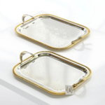Plateaux de Service Élégants en Inox Argenté et Doré