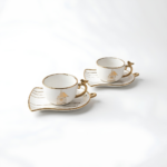 Service à Café en Porcelaine Blanche et Or – Ensemble de 6 Tasses et Soucoupes Design Oiseaux – Image 3
