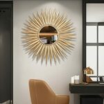 Grand Miroir Mural Soleil en Métal Doré - 78 cm – Image 4