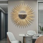 Grand Miroir Mural Soleil en Métal Doré - 78 cm – Image 3