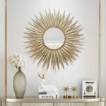 Grand Miroir Mural Soleil en Métal Doré - 78 cm – Image 2