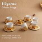 Service à Café de Luxe en Porcelaine et Métal Doré – Aura Collection Élite