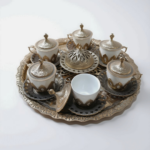 Service à Café Ottoman Turc 6 Personnes – Ensemble Complet avec Plateau