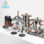 Batterie de Cuisine Falez 43 Pièces en Inox 18/10 – Manches Effet Bois